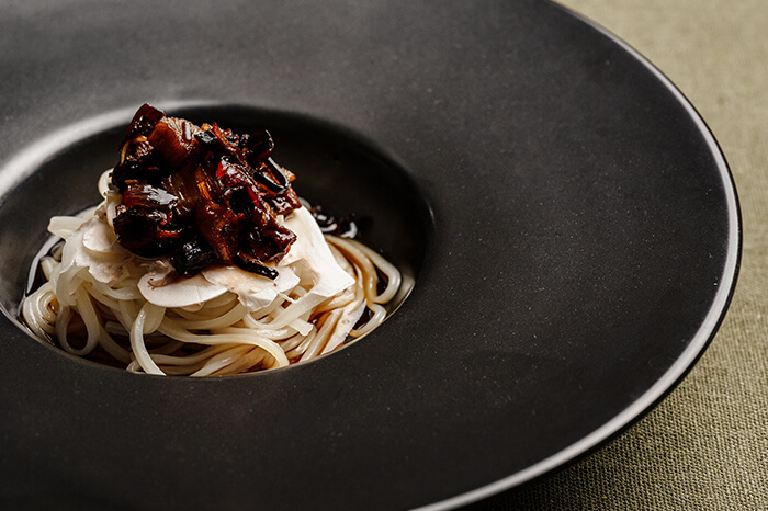 Pairing dish: Mushroom XO Sauce and Inaniwa Udon Noodles