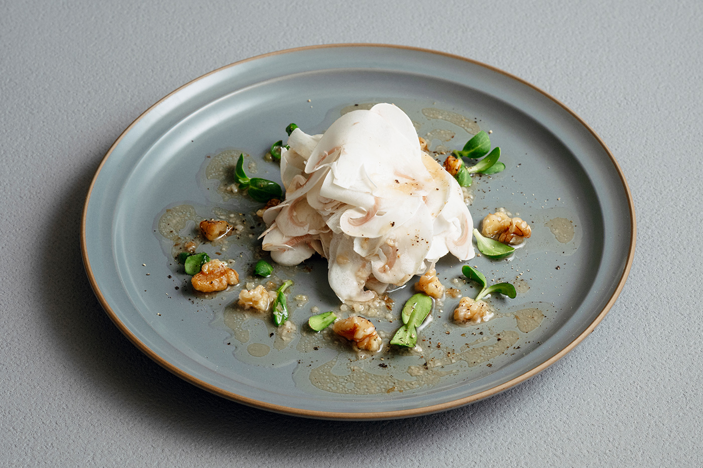Thinly sliced fresh mushroom with walnuts and shio-koji(salted rice malt) vinaigrette02