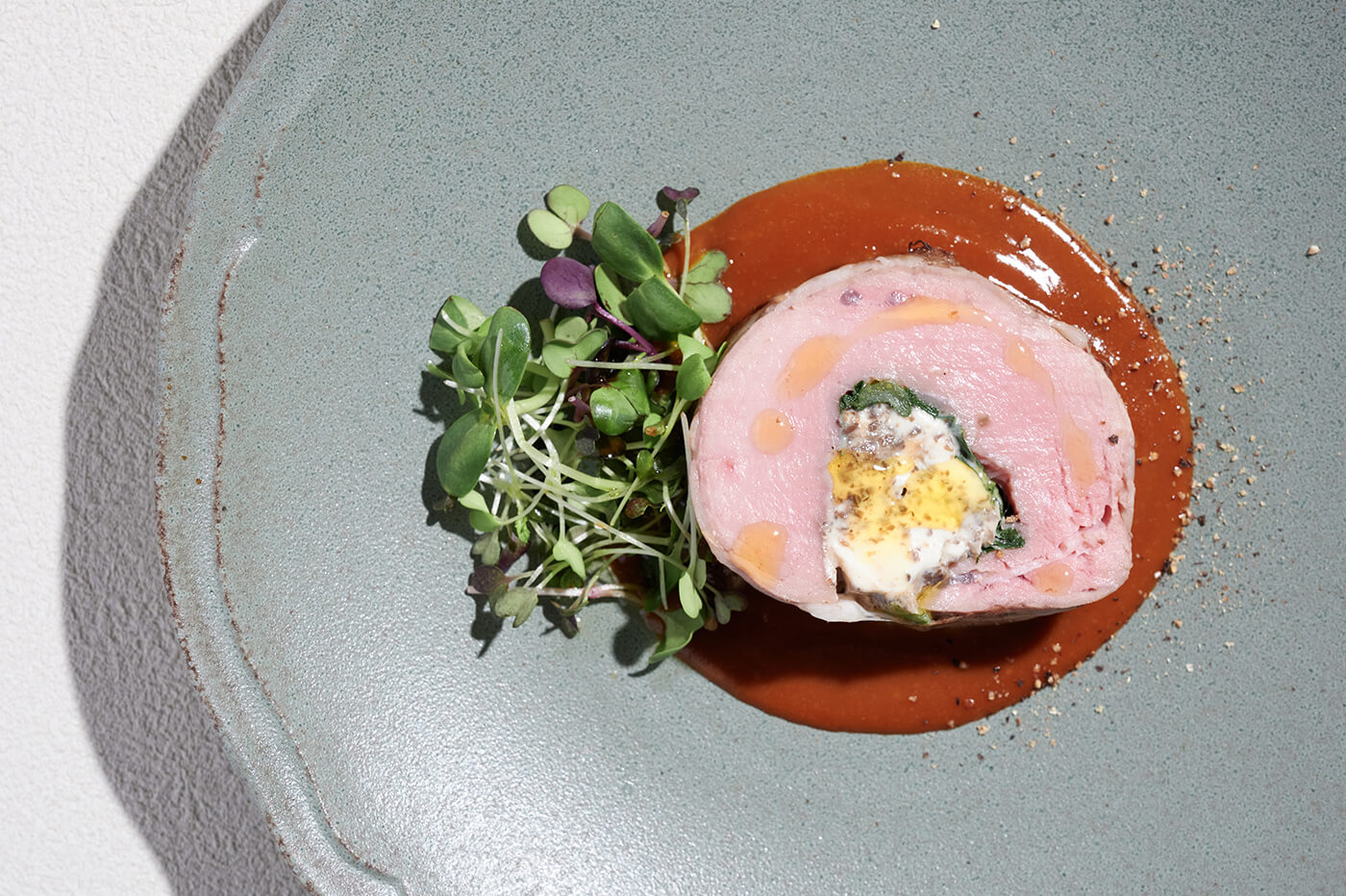 Pork fillet and mushroom cream cheese falsi with miso caramel sauce02