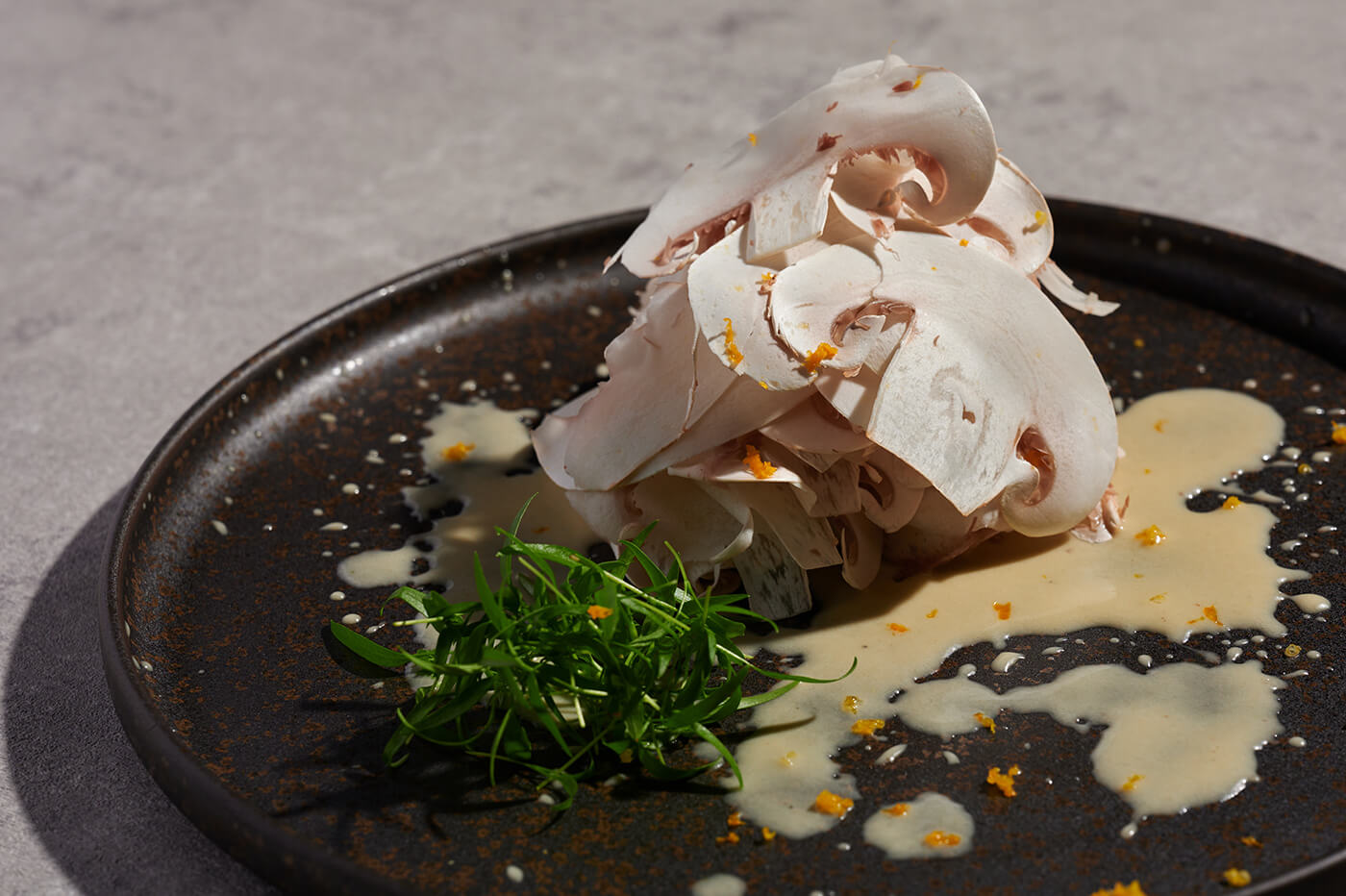 Thinly sliced fresh mushroom with Amanatsu(Japanese citrus) Vinegrette02