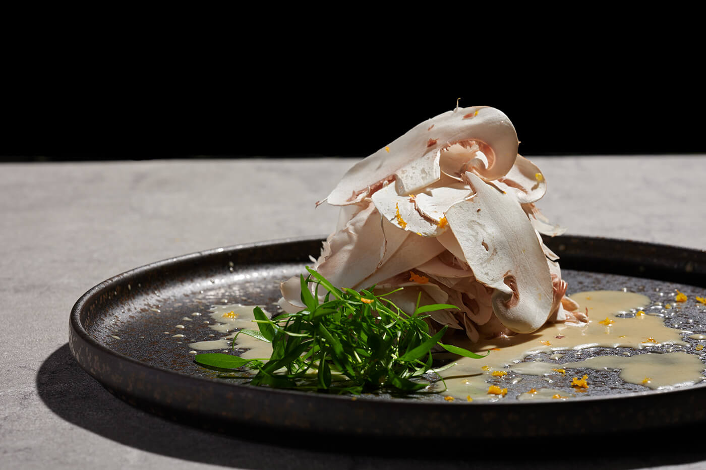 Thinly sliced fresh mushroom with Amanatsu(Japanese citrus) Vinegrette03