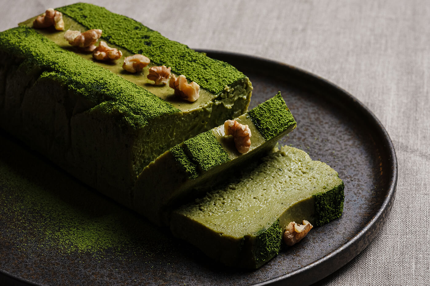 Matcha(green tea) chocolate terrine with mushrooms01